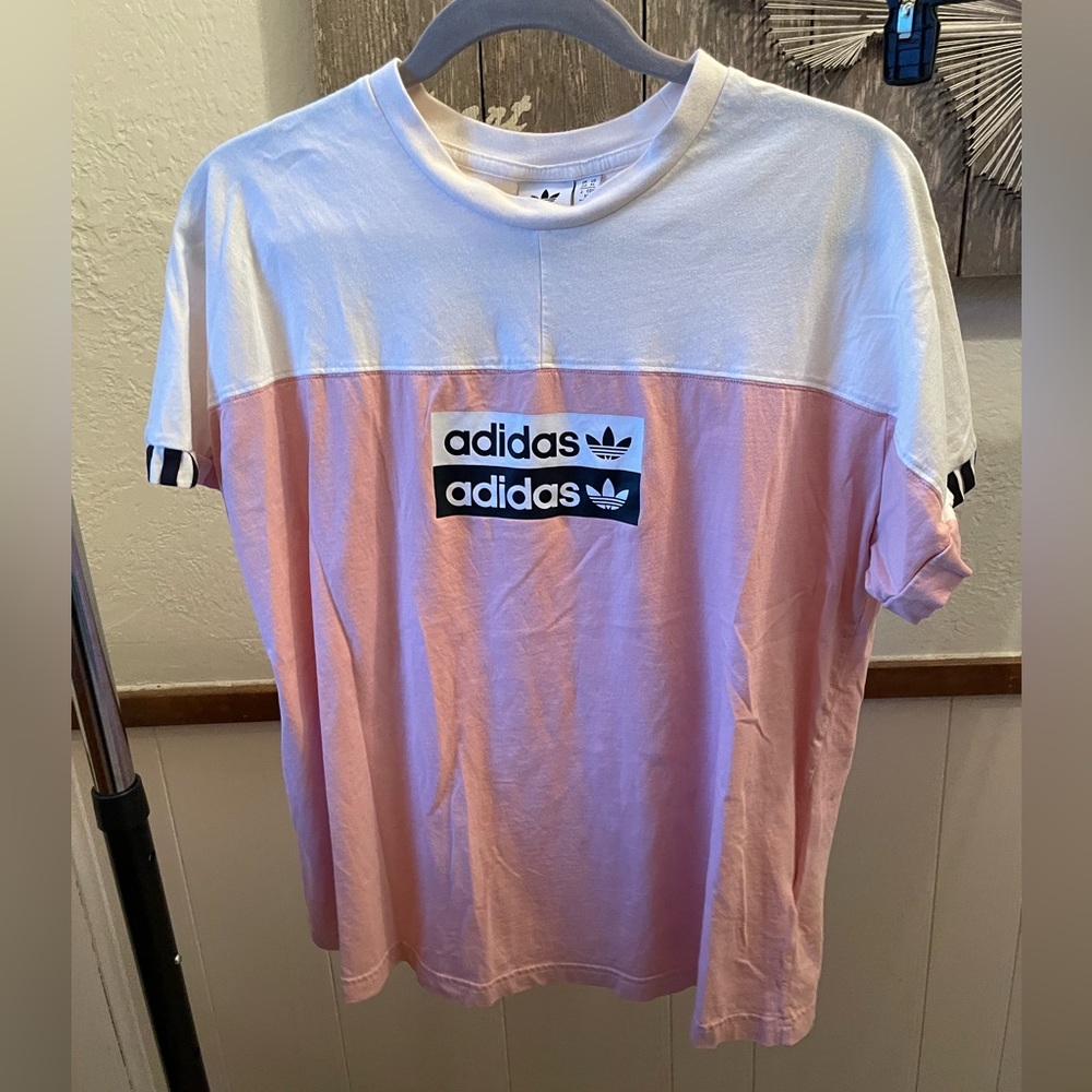 adidas pink/white tee